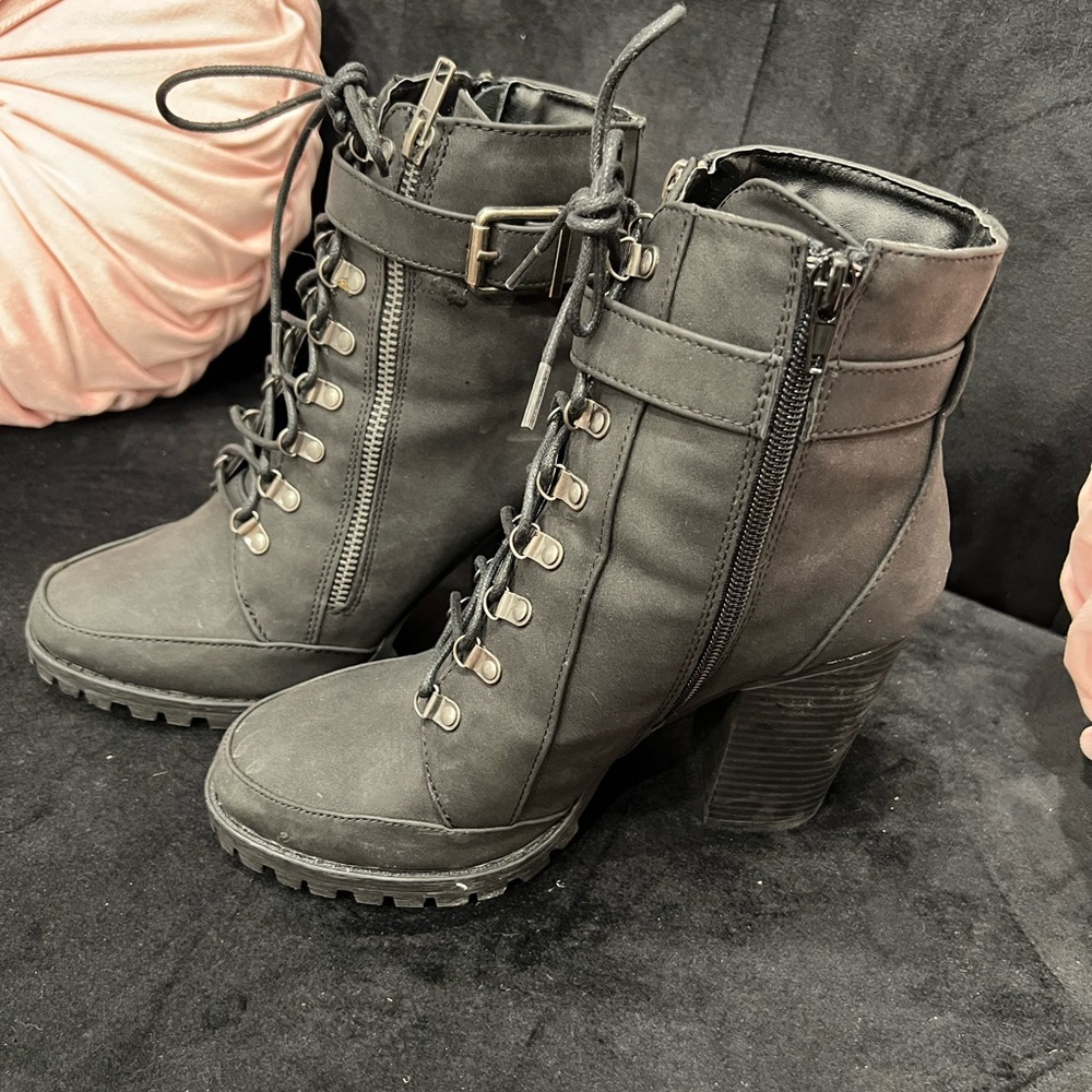 Black Lace Up Boots with Rugged Sole